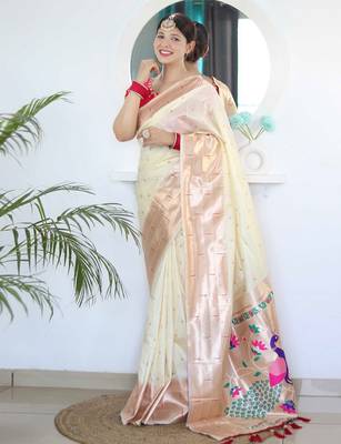 white white ethnic woven design zari paithani saree 2