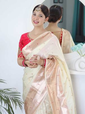 white white ethnic woven design zari paithani saree 4