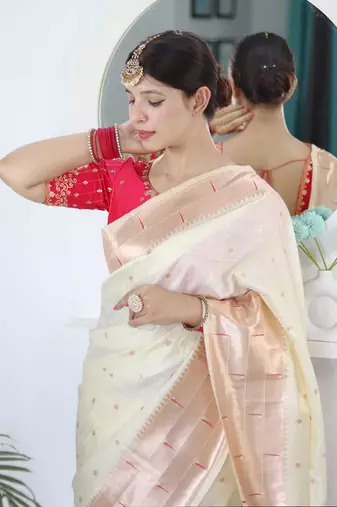 white white ethnic woven design zari paithani saree