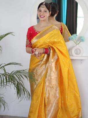 yellow yellow ethnic woven design zari paithani saree 2