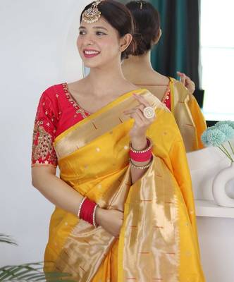 yellow yellow ethnic woven design zari paithani saree 3