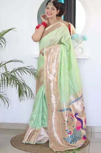 green green ethnic woven design zari paithani saree