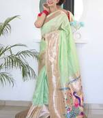 green green ethnic woven design zari paithani saree