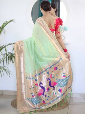 green green ethnic woven design zari paithani saree 2