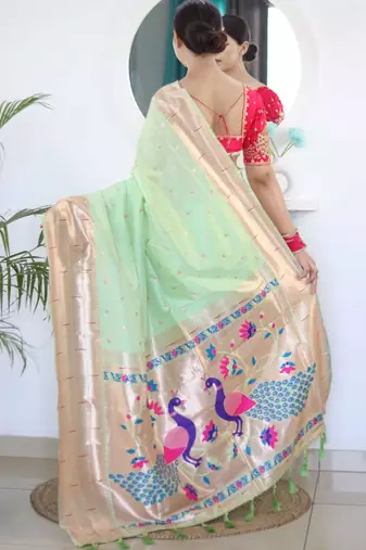 green green ethnic woven design zari paithani saree