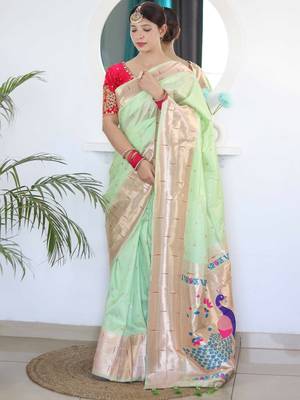 green green ethnic woven design zari paithani saree 3