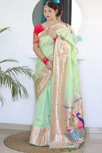 green green ethnic woven design zari paithani saree