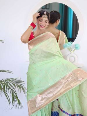 green green ethnic woven design zari paithani saree 4