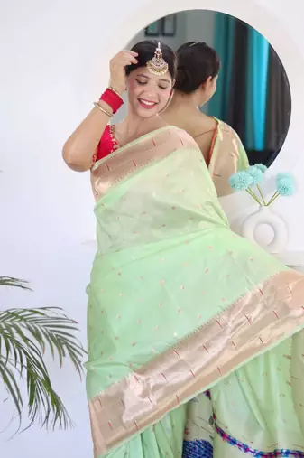 green green ethnic woven design zari paithani saree