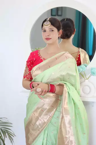 green green ethnic woven design zari paithani saree