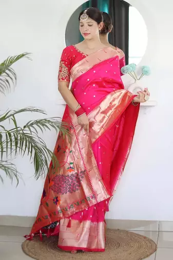 pink pink ethnic woven design zari paithani saree