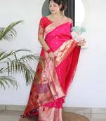 pink pink ethnic woven design zari paithani saree
