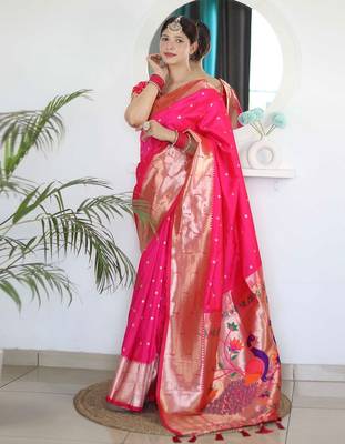 pink pink ethnic woven design zari paithani saree 2