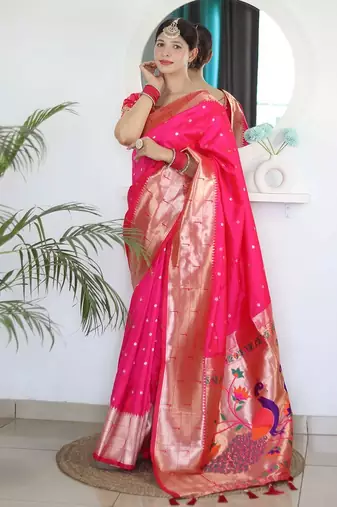 pink pink ethnic woven design zari paithani saree
