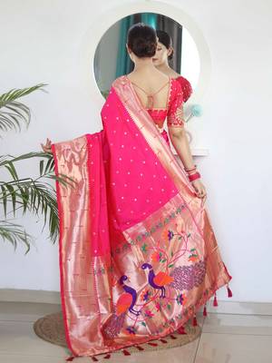 pink pink ethnic woven design zari paithani saree 3