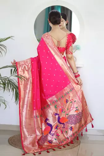 pink pink ethnic woven design zari paithani saree