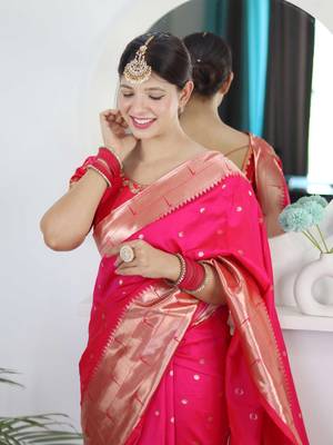 pink pink ethnic woven design zari paithani saree 4
