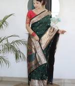 green woven design zari silk blend paithani saree