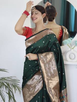 green woven design zari silk blend paithani saree 5
