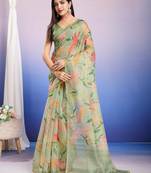 green floral sequinned organza designer saree