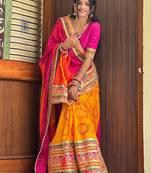 yellow bandhani printed gotta patti bandhani saree