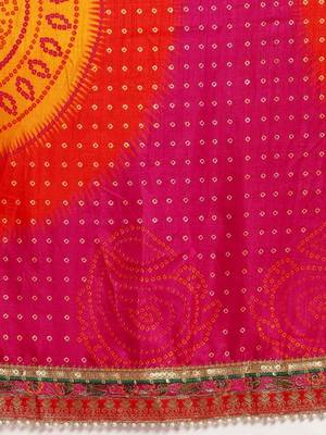 yellow bandhani printed gotta patti bandhani saree 5