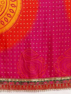 yellow yellow & red printed gotta patti bandhani saree 5