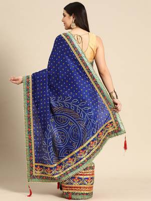 navy_blue bandhani gotta patti half & half saree 2