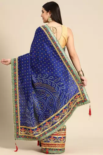 navy_blue bandhani gotta patti half & half saree