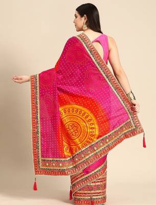 yellow bandhani gotta patti half & half saree 2