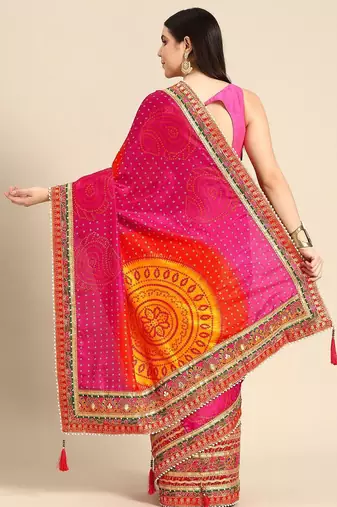 yellow bandhani gotta patti half & half saree