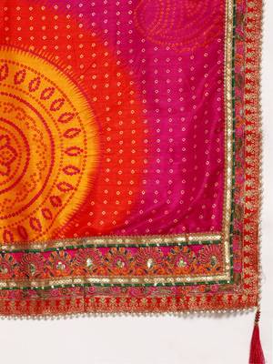 yellow bandhani gotta patti half & half saree 4