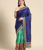 blue bandhani gotta patti half & half saree