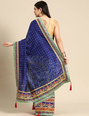 blue bandhani gotta patti half & half saree 2