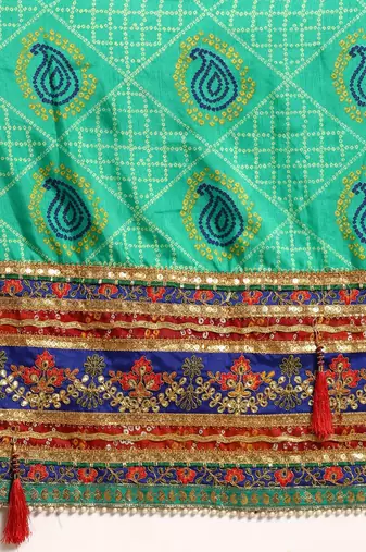 blue bandhani gotta patti half & half saree