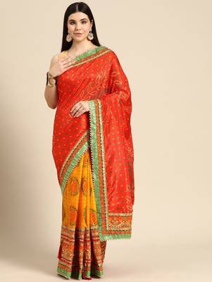 yellow bandhani gotta patti half & half saree 1