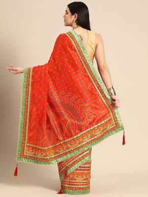 yellow bandhani gotta patti half & half saree 2