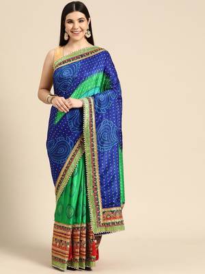 blue bandhani gotta patti half & half saree 1