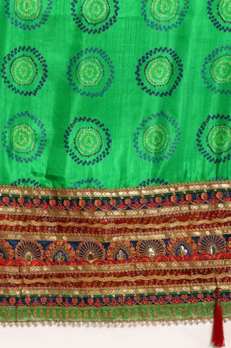 blue bandhani gotta patti half & half saree