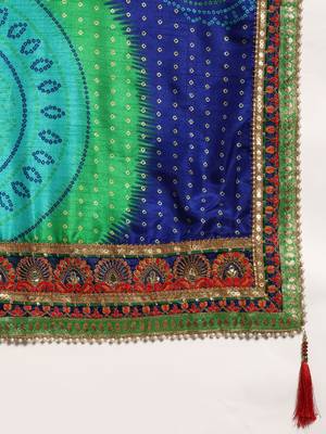 blue bandhani gotta patti half & half saree 4