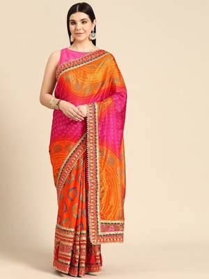 pink bandhani gotta patti saree 1
