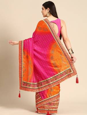 pink bandhani gotta patti saree 2
