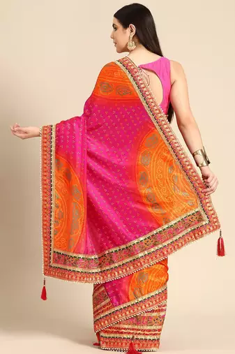 pink bandhani gotta patti saree