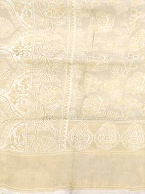 cream cream-coloured & gold-toned woven design zari silk blend kanjeevaram saree 3