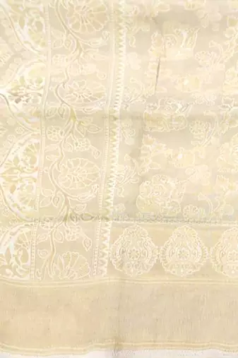 cream cream-coloured & gold-toned woven design zari silk blend kanjeevaram saree