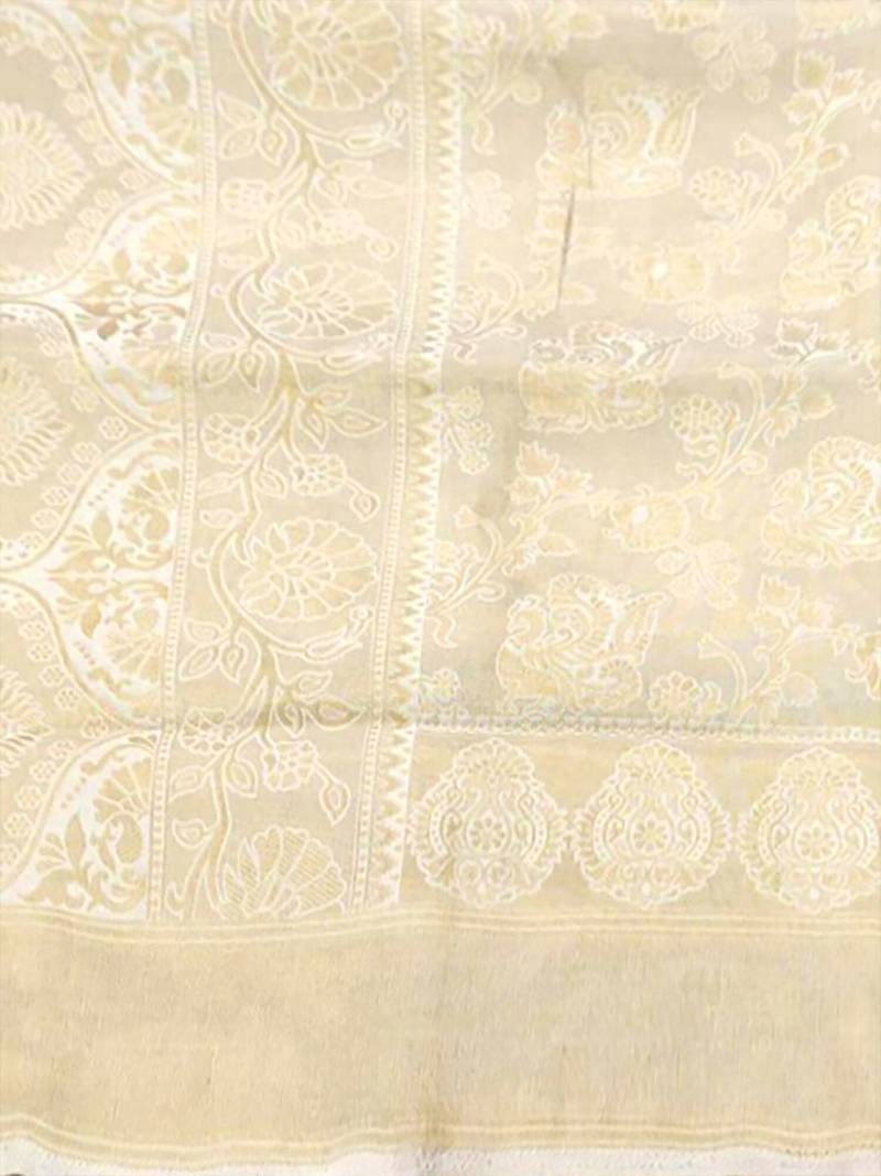 cream cream-coloured & gold-toned woven design zari silk blend kanjeevaram saree