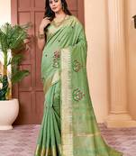green green & red ethnic motifs embroidered zari saree
