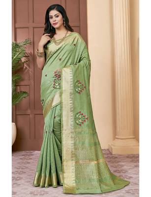 green green & red ethnic motifs embroidered zari saree 2