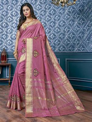 burgundy burgundy & gold-toned ethnic motifs embroidered zari saree 1