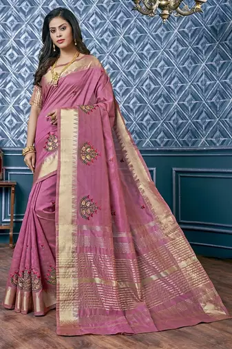 burgundy burgundy & gold-toned ethnic motifs embroidered zari saree